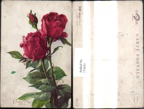 179843,Künstler Ak Barde Rote Rosen Blumen Blüten Knospen