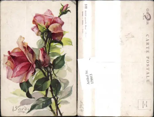 179913,Künstler Ak Barde Rosa Rosen Blüten Knospen Blumen