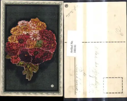 180181,Künstler Ak Blumen Strauß Blumen Bunt Passepartout