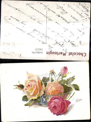 180235,Künstler Ak J. Eudes Schale Glasschale m. Rosen Blumen Blüten Knospen
