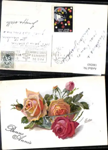 180263,Künstler Ak J. Eudes Schale Glasschale m. Rosen Blumen Blüten Knospen
