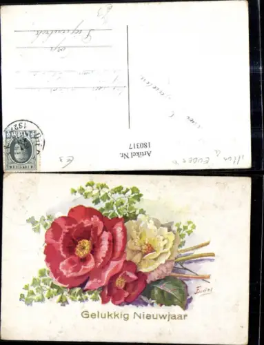 180317,Künstler Ak J. Eudes Blumen Blüten Gelukkig Nieuwjaar Neujahr