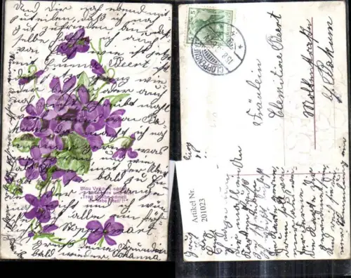 201023,Präge Litho Blumen Veilchen Spruch Text