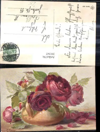 201547,Künstler Ak C. Rieder Blumen Schale Vase Rosen