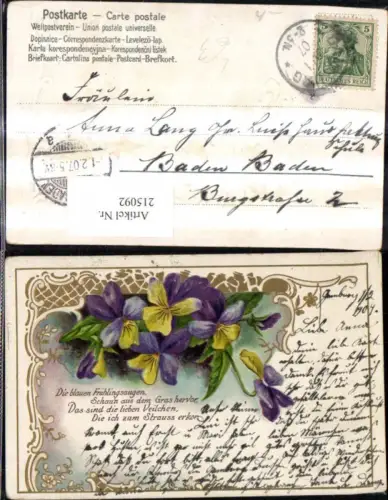 215092,Präge Litho Vegetation Blumen Ornament Spruch Text