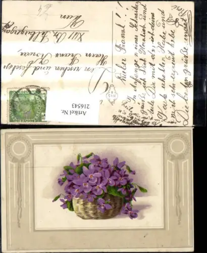216543,Litho Blume Veilchen Korb Passepartout
