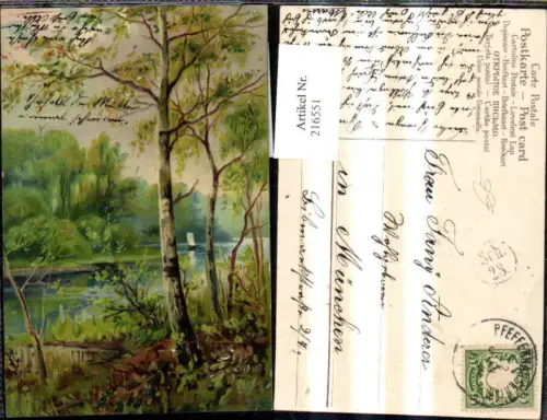 216551,Künstler Präge Ak Birken Bäume Baum Flusslandschaft