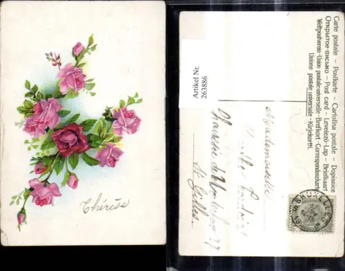 263886,Präge Litho Blumen Rote Rosa Rosen