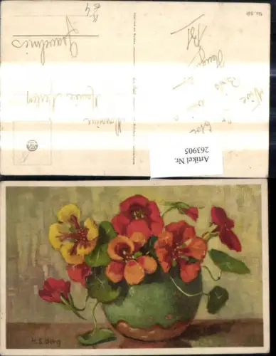 263905,Künstler Ak H. S. Berg Blumen Vase m. Kapuzinerkresse Blumenvase