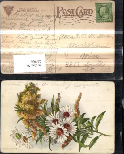 264938,Künstler Ak Blumen Margeriten Goldrute