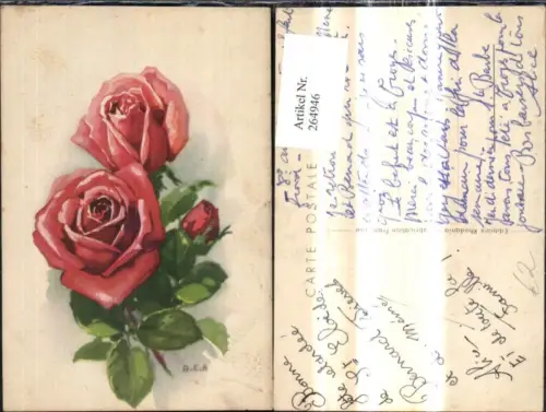 264946,Künstler Ak Blumen Rote Rosen Blüten Knospe