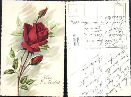 264948,Künstler Ak Blumen Rote Rose Blüte Knospen Vive St Nicolas