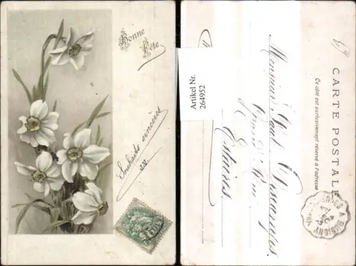 264952,Künstler Ak Blumen Weisse Narzissen Passepartout Bonne Fete