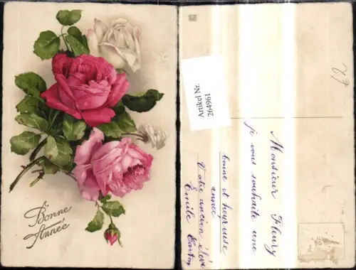 264961,Künstler Ak Blumen Rote u. Weisse Rosen Bonne Annee Goldschrift