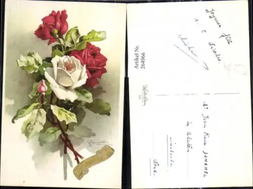 264966,Künstler Ak Bonelli Blumen Rote u. Weisse Rosen Blüten