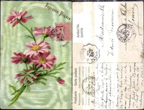 264970,Präge Litho Blumen Rosa Blüten Rosa Margeriten