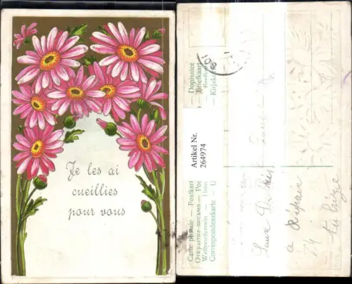 264974,Präge Ak Blumen Rosa Blüten Goldverzierung