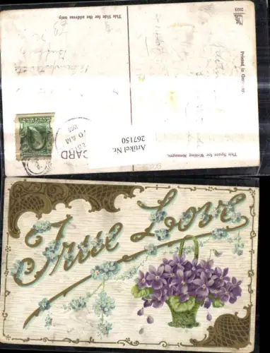 267150,Präge Litho Blumen Korb m. Veilchen Vergissmeinnicht Ornament Goldverzierung