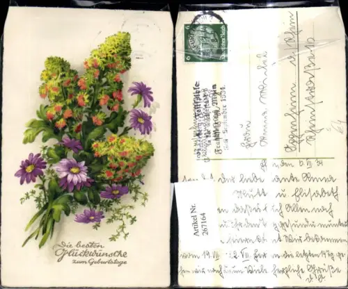 267164,Blumen Bunter Blumenstrauß Geburtstag Stempel Römerberg Festspiele Frankfurt a. Main 1934