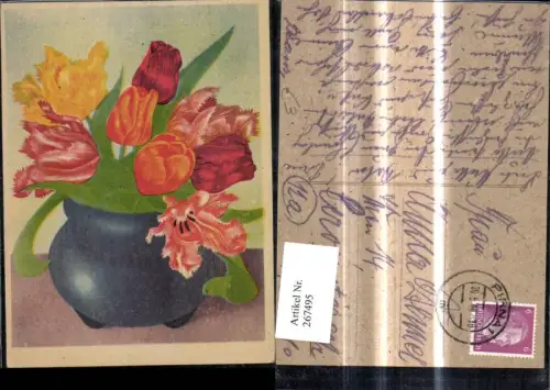 267495,Künstler Ak Blumen Tulpen i. Vase Blumenvase
