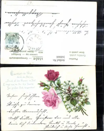 268868,Litho Blumen Rote Rosarote Rose Herz a. Maiglöckchen