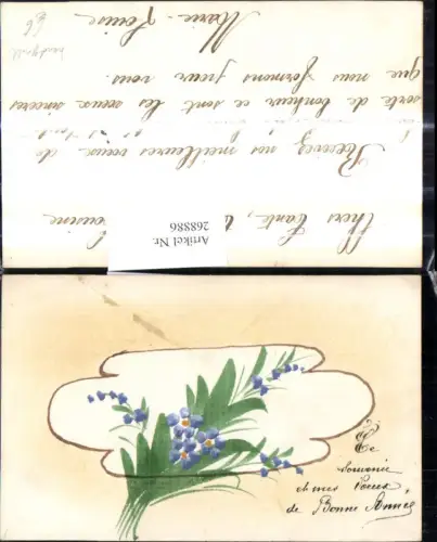 268886,Künstler Ak Handgemalt Blumen Blaue Blüten Blatt Passepartout