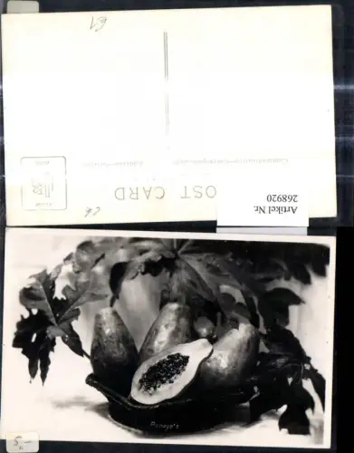 268920,Foto Ak Papaja Papaya Frucht aufgeschnitten Früchte Teller Blätter