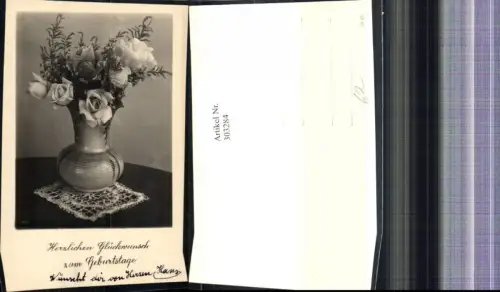 303284,Foto Ak Blumen Vase m. Rosen Zweigen
