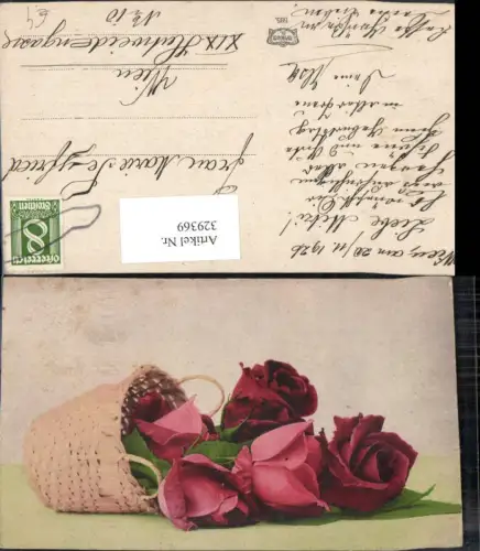 329369,Blumen Rote Rosen liegend Korb Weidenkorb