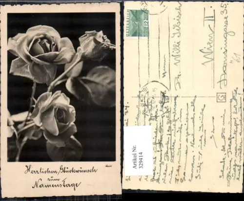329414,Foto Ak Blumen Rosen Passepartout Namenstag