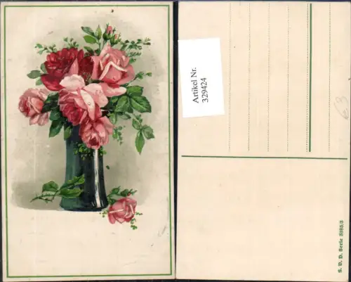 329424,Künstler Ak Blumen Rote Rose Rosen i. Vase