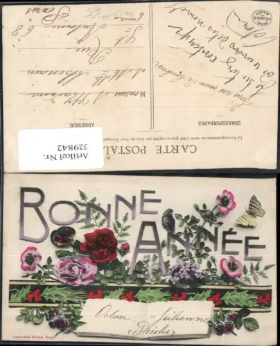 329842,Blumen Rosen Schmetterling Bonne Annee Stechpalmen Aufgeschlagenes Buch