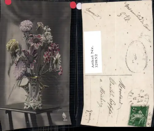 329852,Blumen Nelken Rosen Astern Margeriten Strauß i. Vase Keramikvase