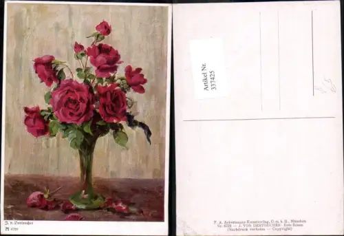 337425,Künstler Ak J. von Destouches Rote Rosen Blumen pub Ackermann 6723