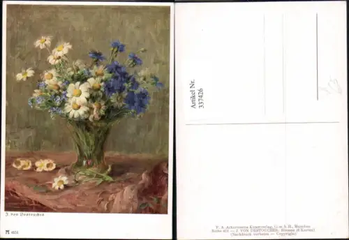337426,Künstler Ak J. von Destouches Margeriten Kornblumen Blumen pub Ackermann 4151