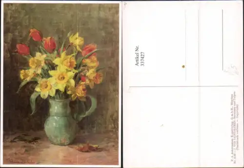 337427,Künstler Ak J. von Destouches Narzissen u. Tulpen Blumen pub Ackermann 4149