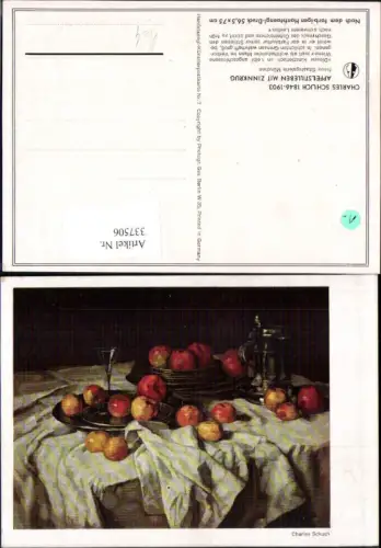 337506,Künstler Ak Charles Schuch Apfelstillleben m. Zinnkrug Blumen pub Hanfstaengl 7