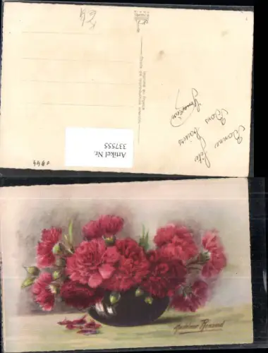 337555,Künstler Ak Madeleine Renaud Blumen Rote Nelken i. Vase