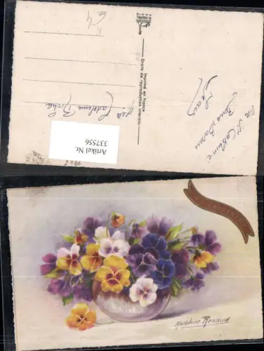 337556,Künstler Ak Madeleine Renaud Blumen Stiefmütterchen i. Vase