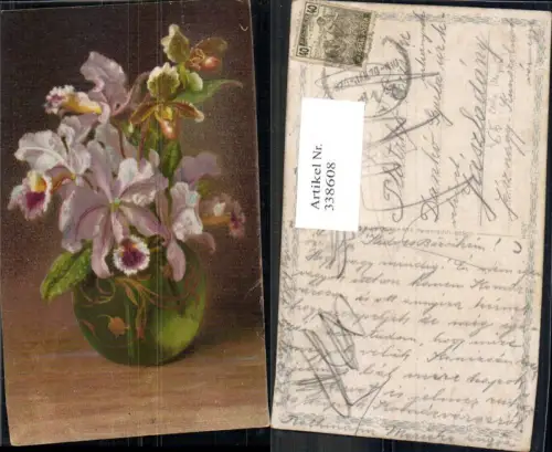 338608,Künstler Ak Bertha Maguire Blumen Orchideen i. Vase Blumenvase