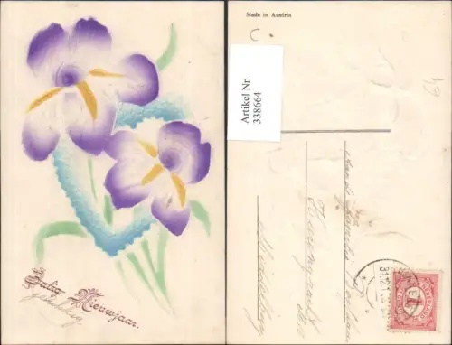 338664,Präge Ak Blumen Iris Herz Glückwunsch