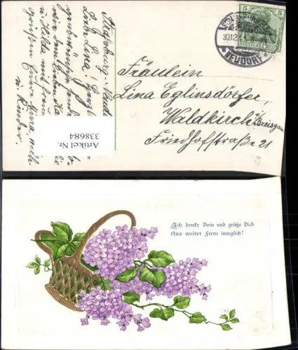 338684,Präge Ak Blumen Korb m. Vergissmeinnicht Spruch