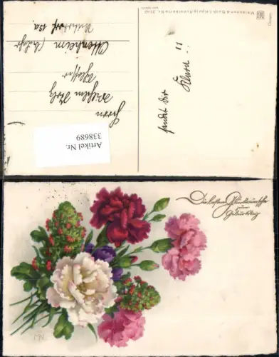 338689,Künstler Ak Blumen Bunter Strauß Nelke Hyazinthen Geburtstag