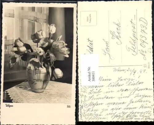 380411,Foto Ak Blumen Tulpen Vase