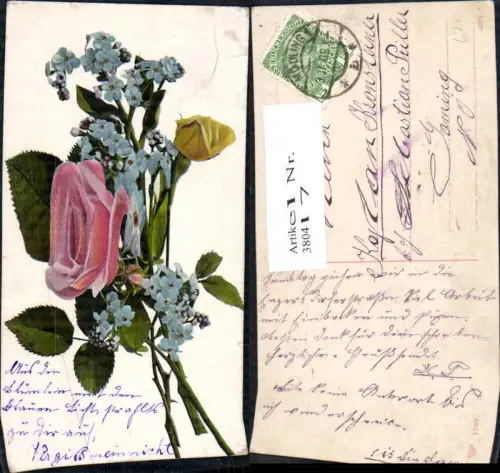 380417,Blumen Strauß Rosa u. Gelbe Rosen Vergissmeinnicht