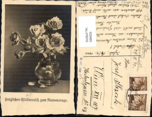 380426,Foto Ak Blumen Rosen i. Vase Namenstag