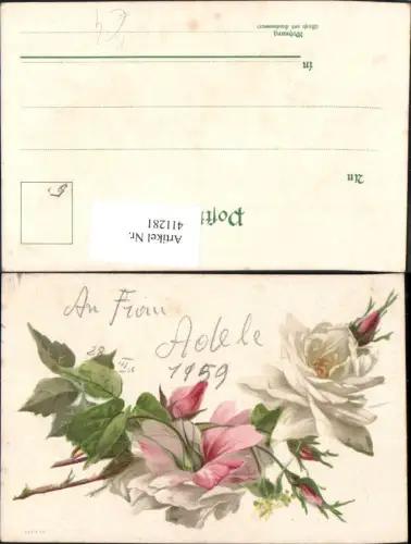 411281,Künstler Ak Blumen Weiße u. Rosa Rosen
