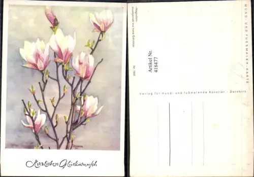418477,Künstler Ak Mundgemalt Irene Schricker Magnolien Blume Blumen