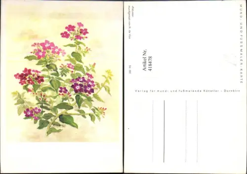 418478,Künstler Ak Mundgemalt R. de Vos Petunia Blume Blumen