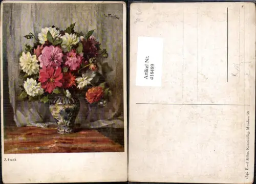 418489,Künstler Ak J. Frank Buter Strauß Vase Dahlien Blume Blumen
